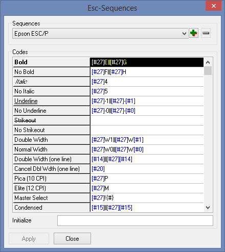 dos print sequences epson compatible