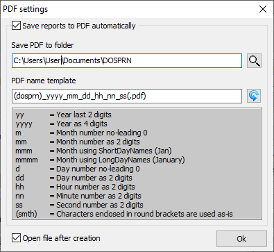 Automatic saving DOS reports into PDF