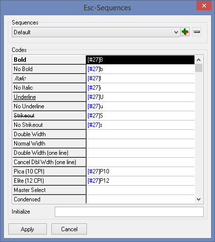 dos print sequences default